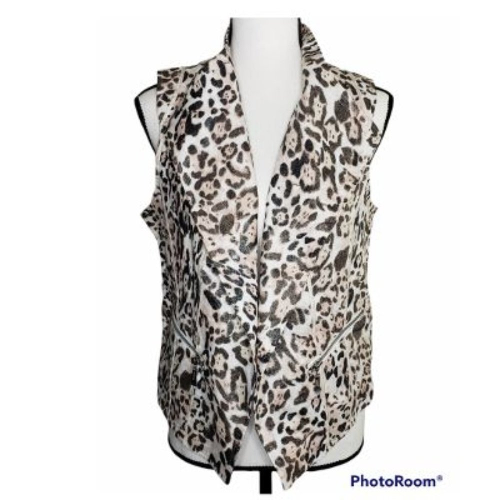 CHICO'S - Animal Leopard Print Shimmery Pink & Black Vest Size 4